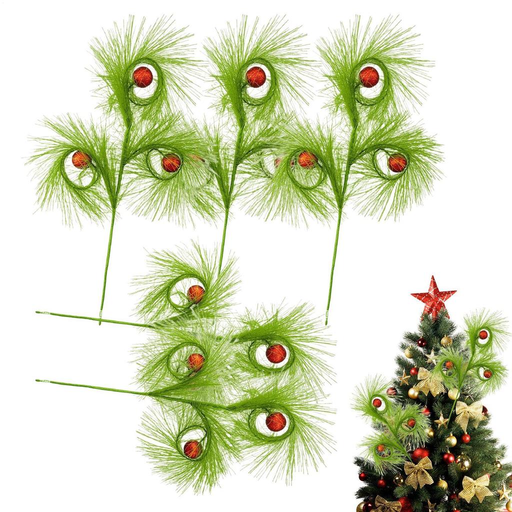 5pcs Christmas Tree Toppers 17 Inch Green Curly Tree Shaped Decorations 3-fork Reed Christmas Branches Christmas Tree Decoration