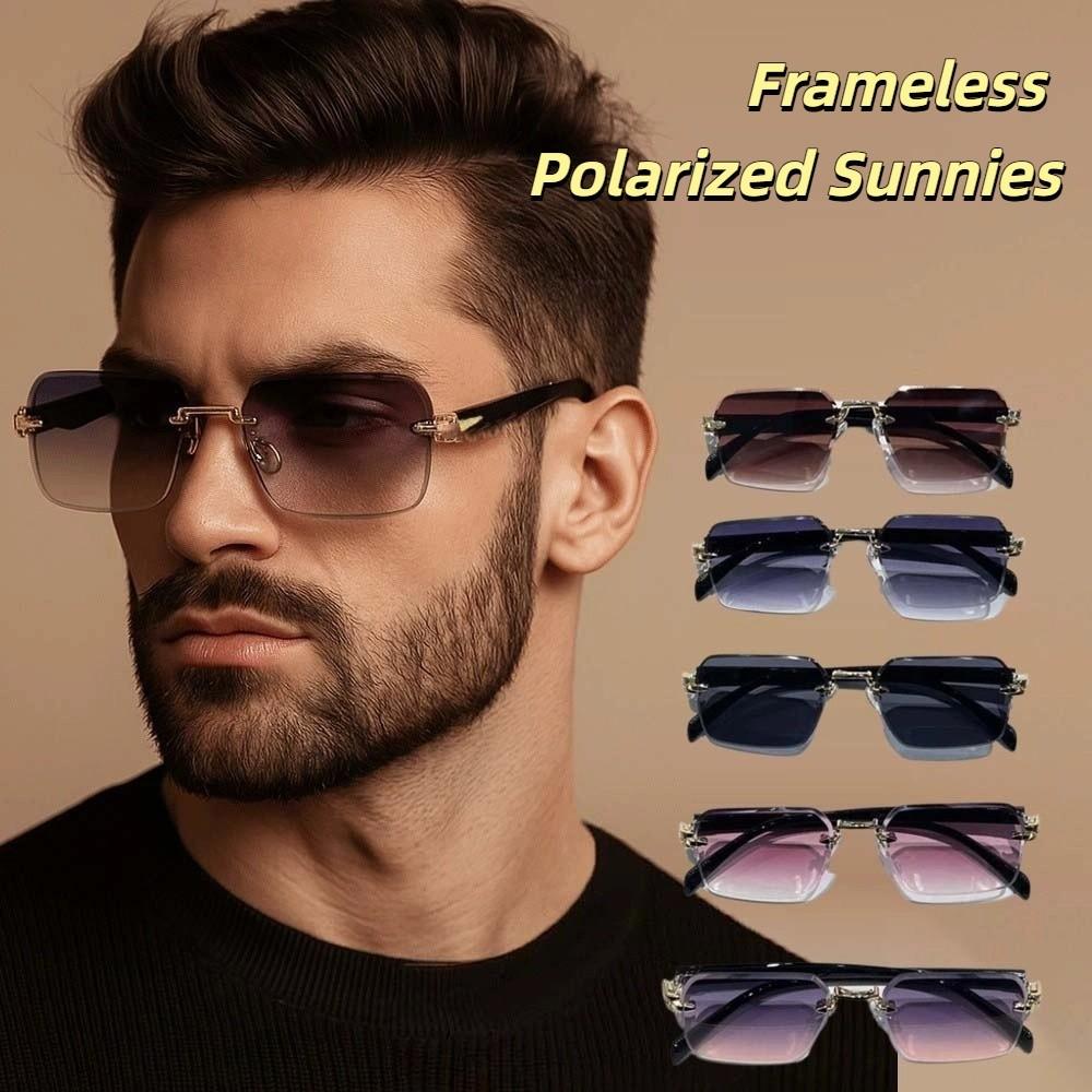 Eyewear Frameless Polarizing Lens Sunnies Retro Anti-UV Glasses Square Frame Sunglasses  Outdoor
