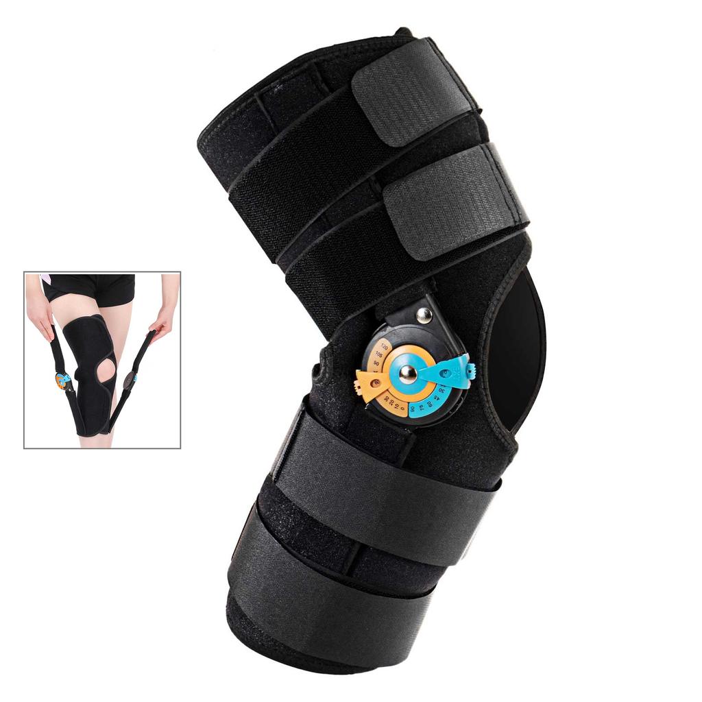 Hinged Knee Brace with Side Stabilizers ROM Knee Support Adjustable Knee Immobilizer for Knee Pain ACL MCL PCL Arthritis