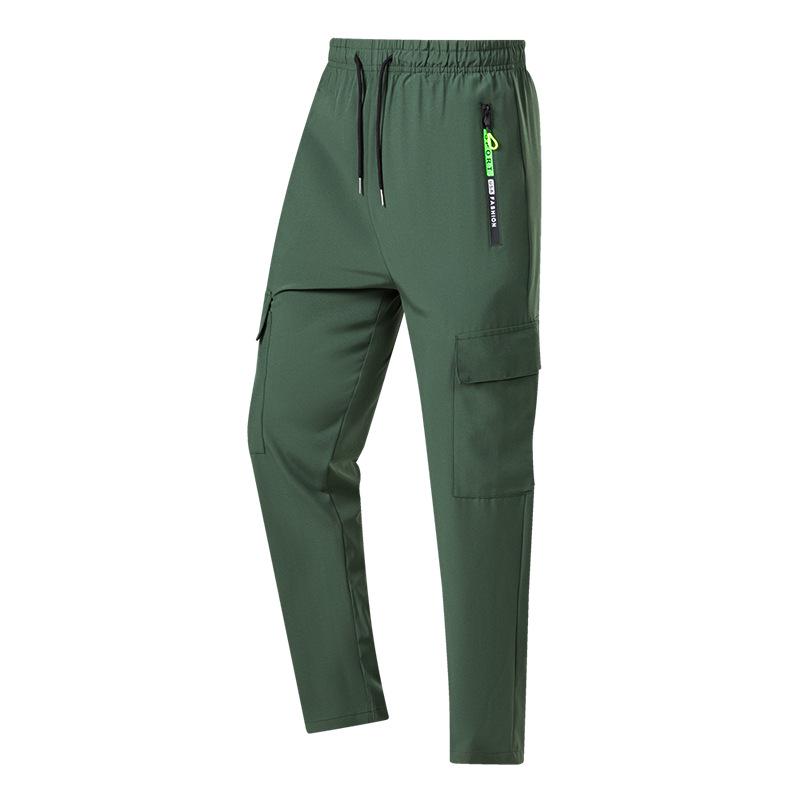 Men s Multi-Pocket Quick-Dry Ice Silk Cargo Pants - European Size, Summer Sports, Casual Wear 2XL зелёный