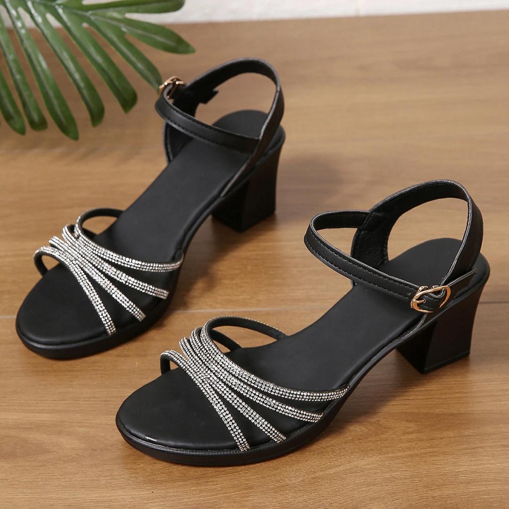 Thick Heel Platform Women's Sandals Wedding Shoes 2025 Summer New Fashion Casual Ladies Elegant Heeled Sandals Office High Heels