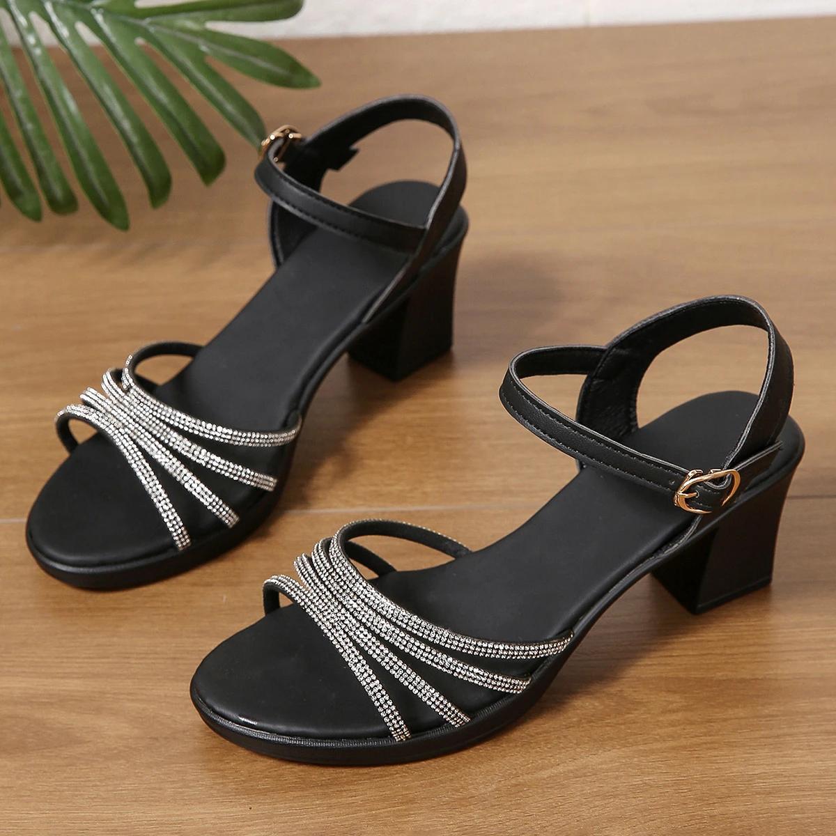 

Thick Heel Platform Women s Sandals Wedding Shoes 2025 Summer New Fashion Casual Ladies Elegant Heeled Sandals Office High Heels 42 чёрный