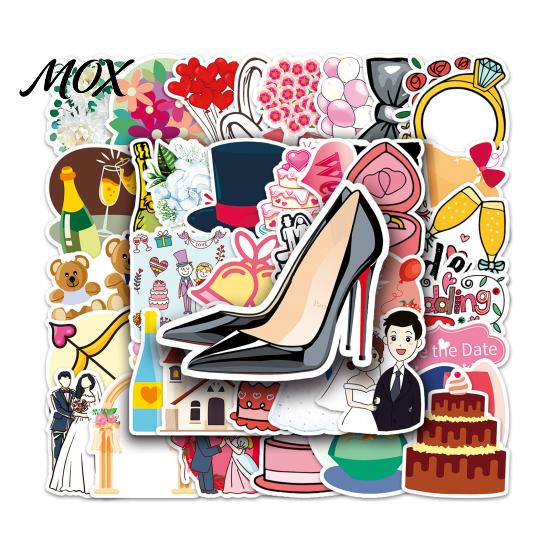 Romantic Bridal Shower Party Decorations 50Pcs Cartoon Wedding Stickers for DIY Handbook Decoration, Waterproof PVC Decals Adhesive Labels Greeting