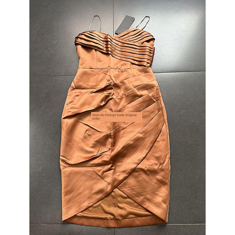 

Французское слово Воротник Топ-труба Мода Однотонный Стройнящий Силуэт Сексуальное Вечернее платье Платье-бодикон Brown M