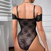 2025 Winter Off-Shoulder Black Lace Bodycon Bodysuit with Push-Up Bra