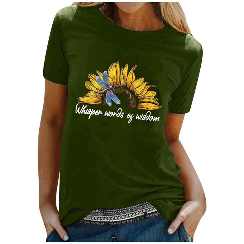 Women Casual Letter Printing Short Sleeves  Loose T-Shirt Blouse Tops