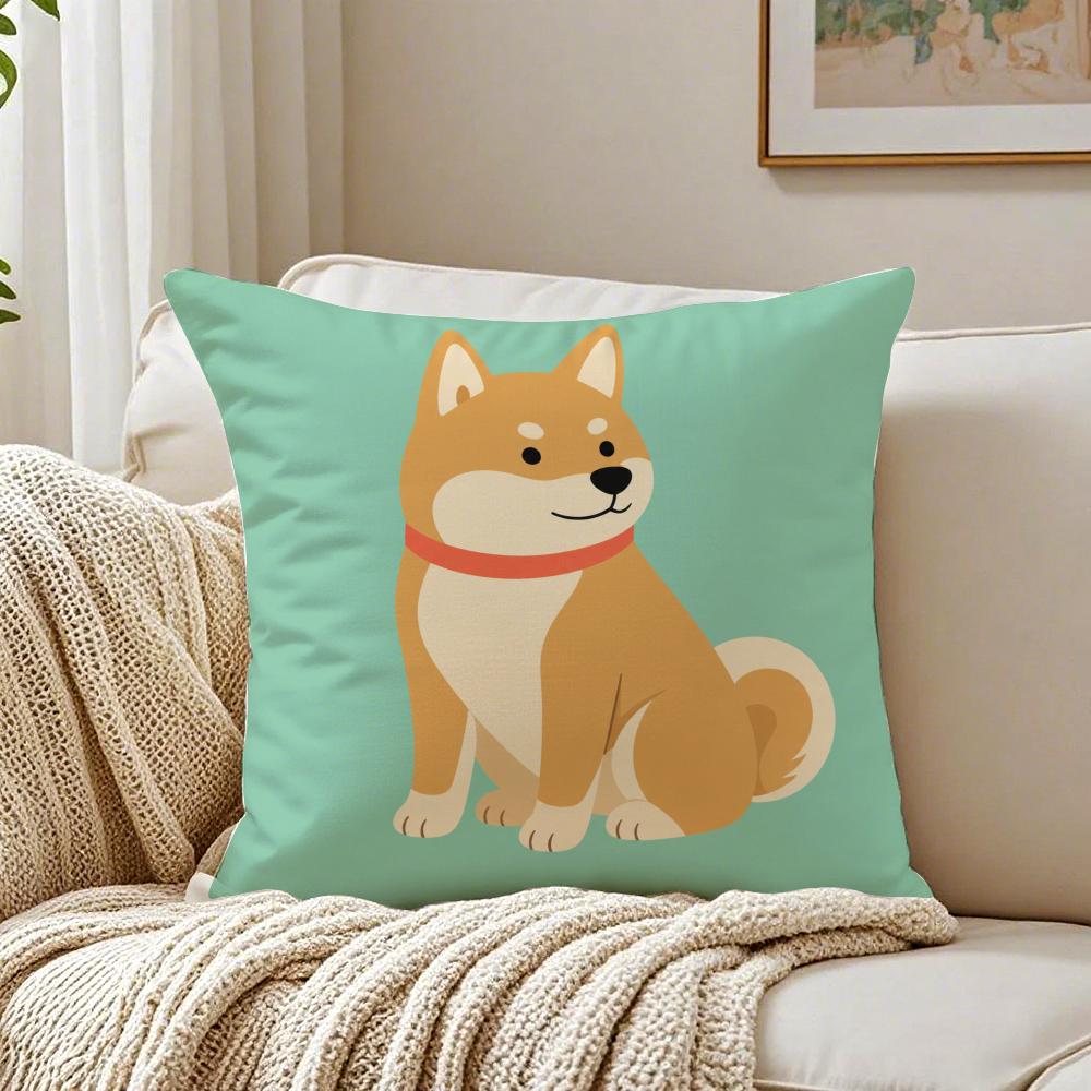 Cute Puppy Pattern Cushion Cover Breathable Organic Short Plush Cushion Covers Machine Washable Wrinkle-Resistant Soft Durable