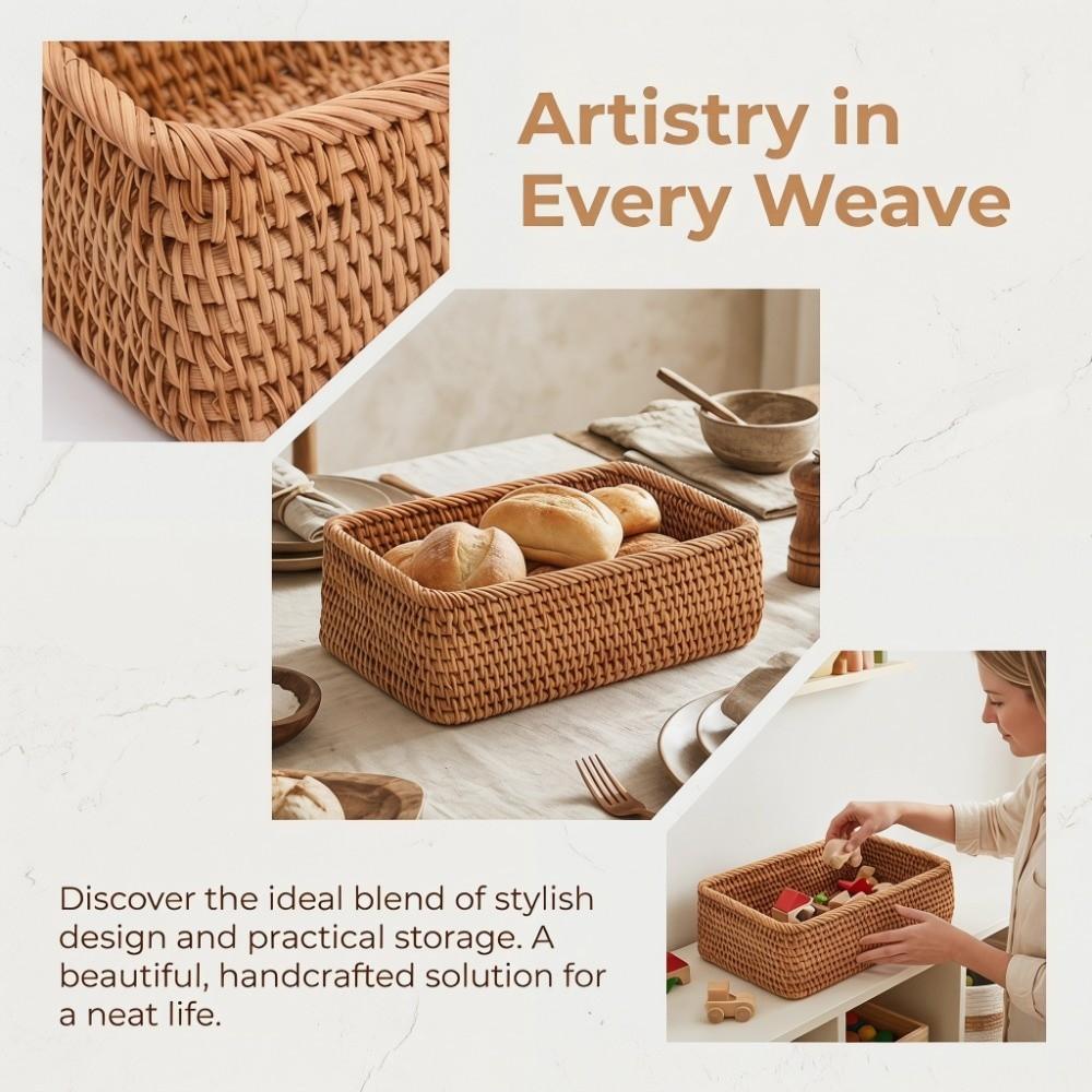 Rattan Wicker Storage Basket Rectangular Snack Toy Storage Basket Living Room