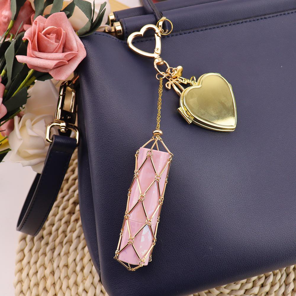 Fashion Metal Mesh Crossbody Bag Charm Keychain Lipstick Accessory