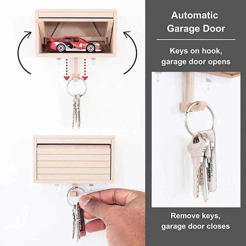 Car Garage Key Holder Front Door Car Key Holder Creative Wall Mount Key Organizer With Opening Door Garage Shaped Key Holder Set