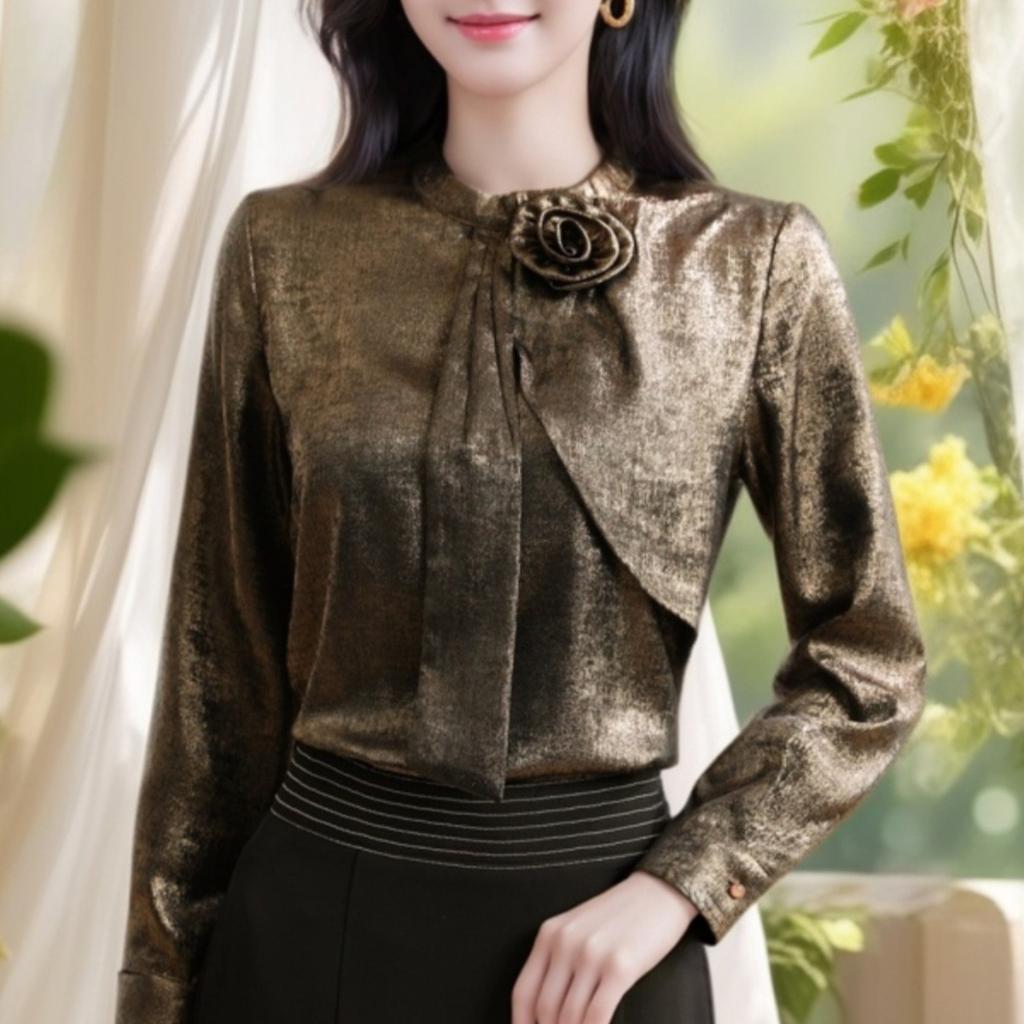 French Retro High-end Three-dimensional Flower Hot-scalding Shirt for Women In Spring New Beautiful Temperament Celebrity Niche Top