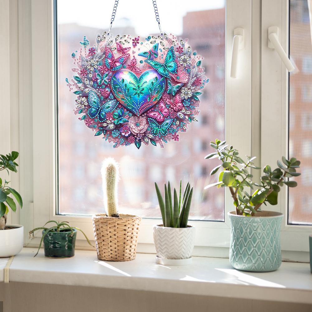 Flower 2D Flat DIY Diamond Painting Set Rhinestone Diamond Art Window Pendants Diamond Art Pendant Wall Decor for Home & Windows