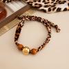 Salircon 2026 New Simple Brown Leopard Print Beaded Nelace Women Vintage Clavicle Sweater Chain Neck Classic Aesthetic Jewelry