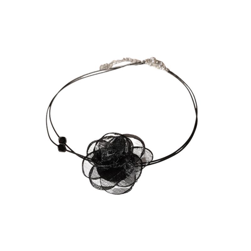 Dark Lace Flower Crystal Choker Necklace