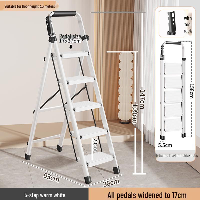 3-Step Lightweight Telescopic Folding A-Frame Ladder for Indoor Use