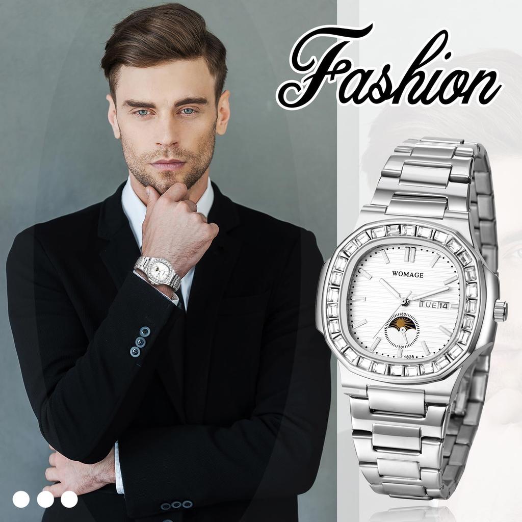 Men's Stainless Steel Waterproof Silver Watch: Analog Quartz Watch with Calendar Function - Perfect Gift for Birthdays, Anniversaries, Christmas, and