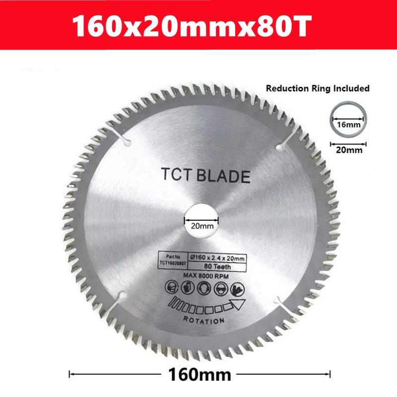 TCT 160mm carbide woodworking saw blade 16T/24T/30T/48/60/80T, suitable for multifunctional power tools, wood cutting discs