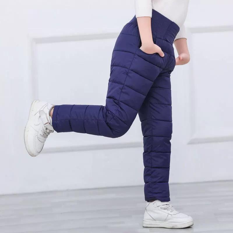 Winter Children's Down Cotton Pants with Thick Velvet for Boys and Girls, Warm Pants for Both Inside and Outside Wear