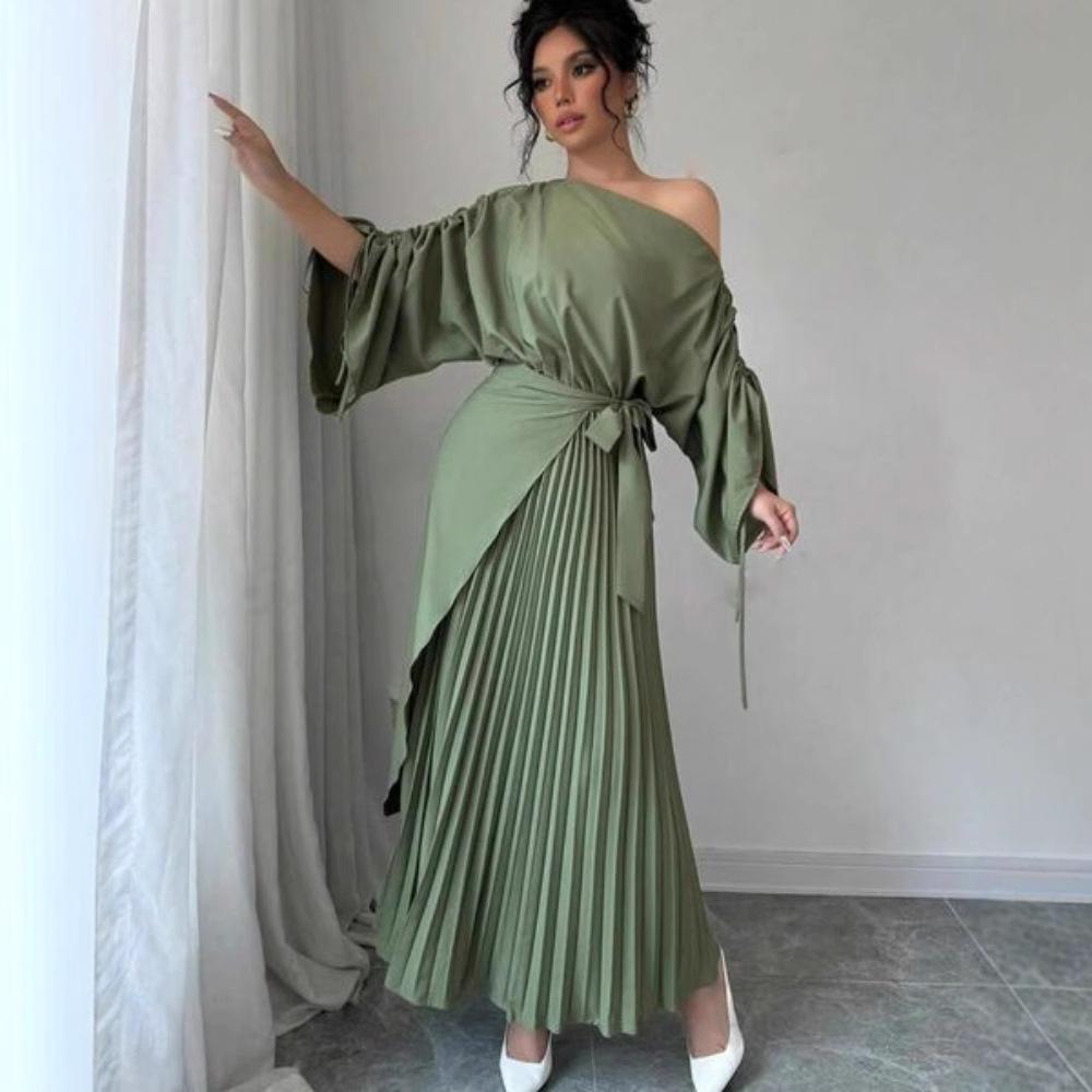 Autumn and winter women's clothing pleated pendulum belt belt evening dress