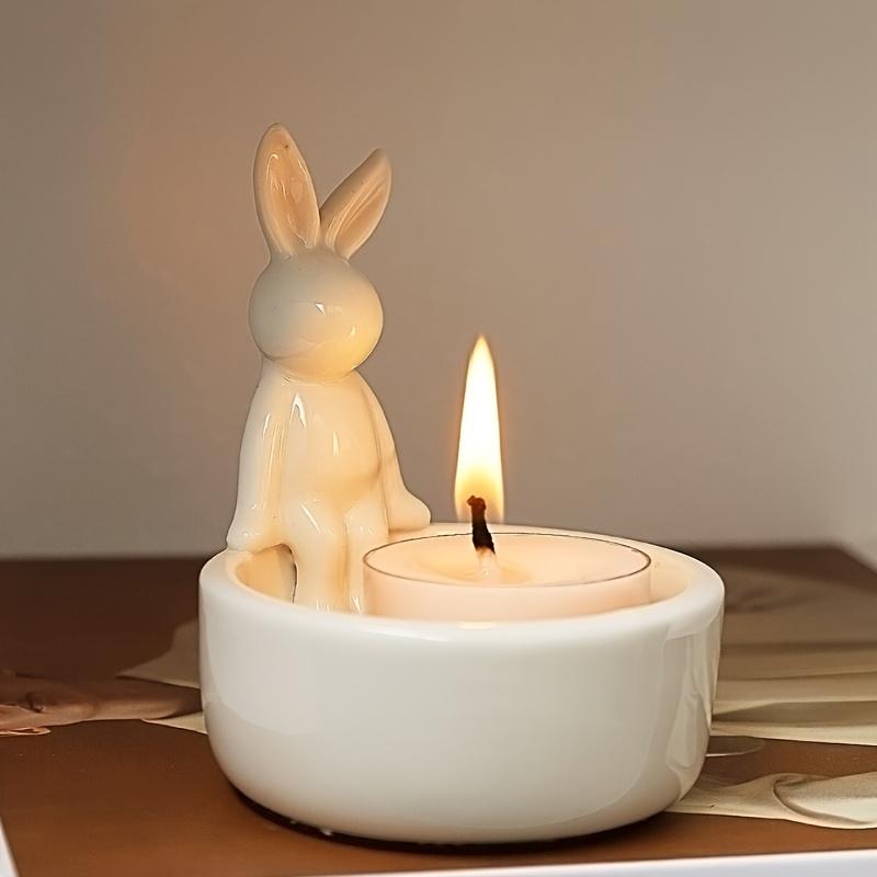 1Pc Ceramic Rabbit Easter Egg Candle Holder Desktop Spring Easter Candle Holder Easter Ceramic Craft Rabbit candle holder