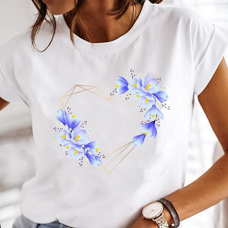 Womens White Short Sleeved Tshirt Love Printed Casual Simple Fashion Tshirt with Arrow Feather Design Fashion Trend Top