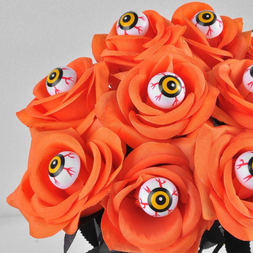 Black Red Roses Artificial Roses Scary Artificial Halloween Home Decor Eyeball Design Goth Eye bouquet Table Accessories