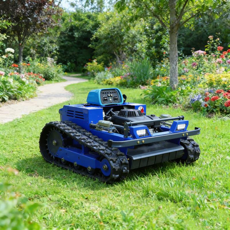 European Spot Long Distance Wireless RC Lawn Mower Robot Lawn Mower Anti Slip Rubber Track CE EPA Crawler Mowing Robo