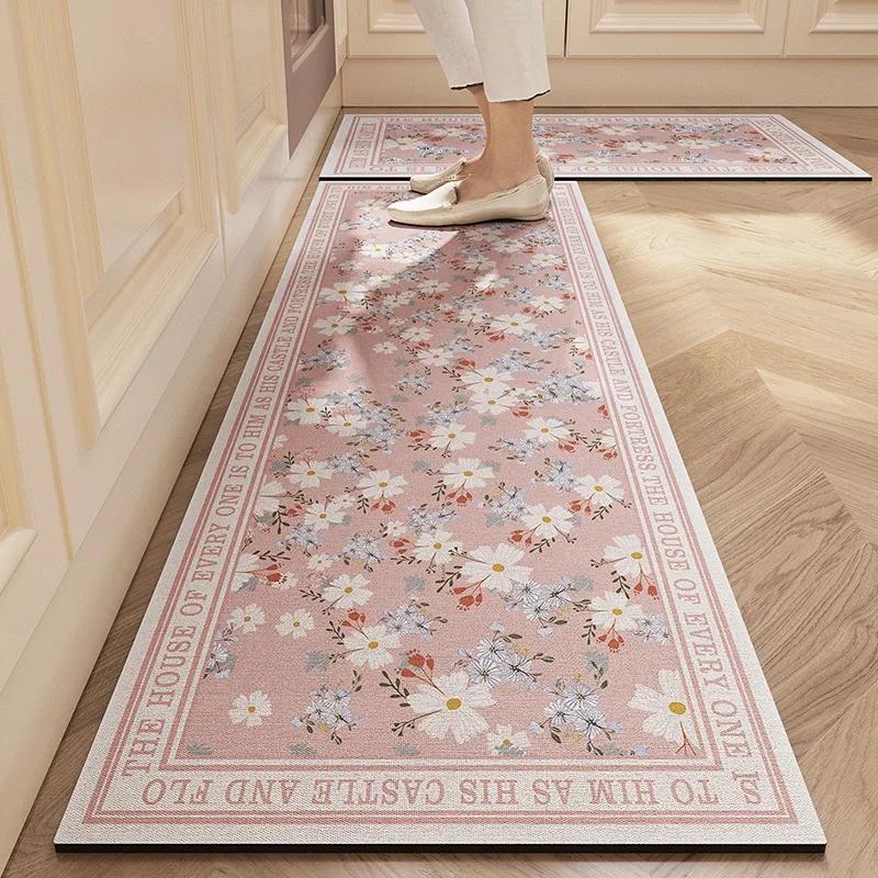Kitchen Carpet Retro Pastoral Waterproof Anti-fouling Long Strip Floor Mat Non-slip Dirt-resistant Balcony Foot Mat Entrance Rug