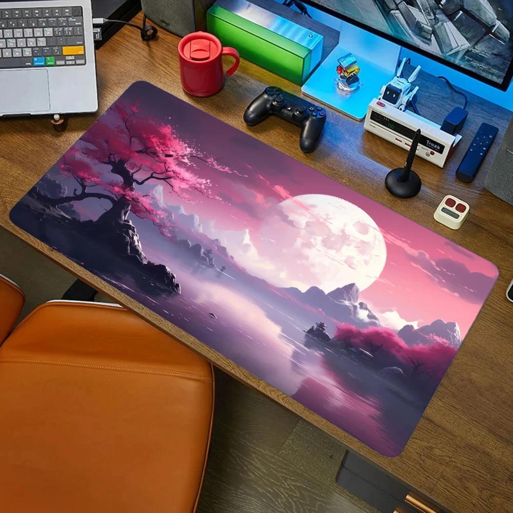 Purple Japanese Landscape Mousepad X Computer Gamer Desk Pad XXL Extended Office Laptop Accessories Keyboard Protector Mat