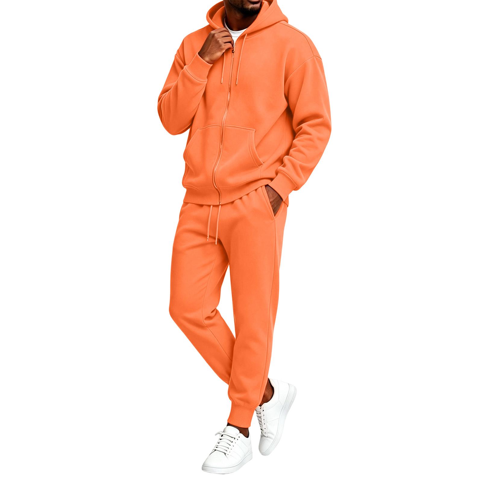 Herren Zip-Up Hoodie und Jogginghose 2-teiliges Set Lässiges Outfit L orange