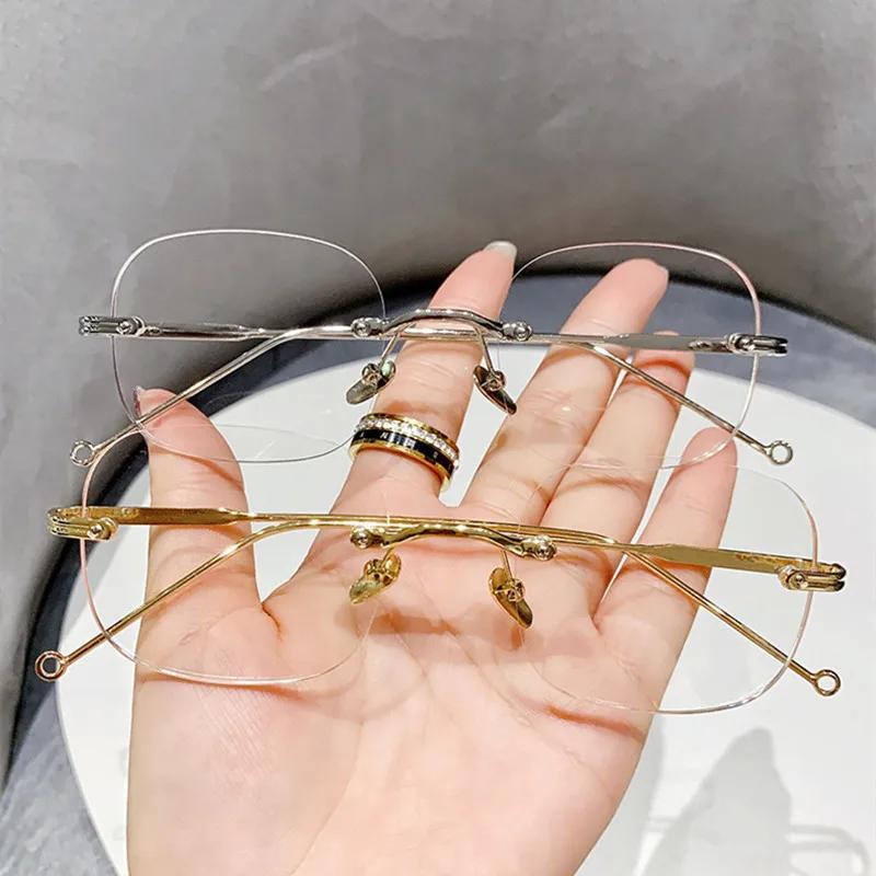 Neutral Square Rimless Blue Light Blocking Myopia Glasses High-Quality Glasses Ultra-Light Fashion New Myopia Glasses To -4.0
