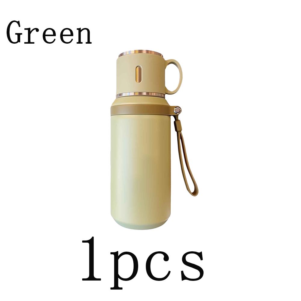

1pc 600ml Stainless Steel Thermos Cup Insulated Water Bottle With Cup Outdoor Camping Hiking Handheld Tumbler 24h Insulation 600ml