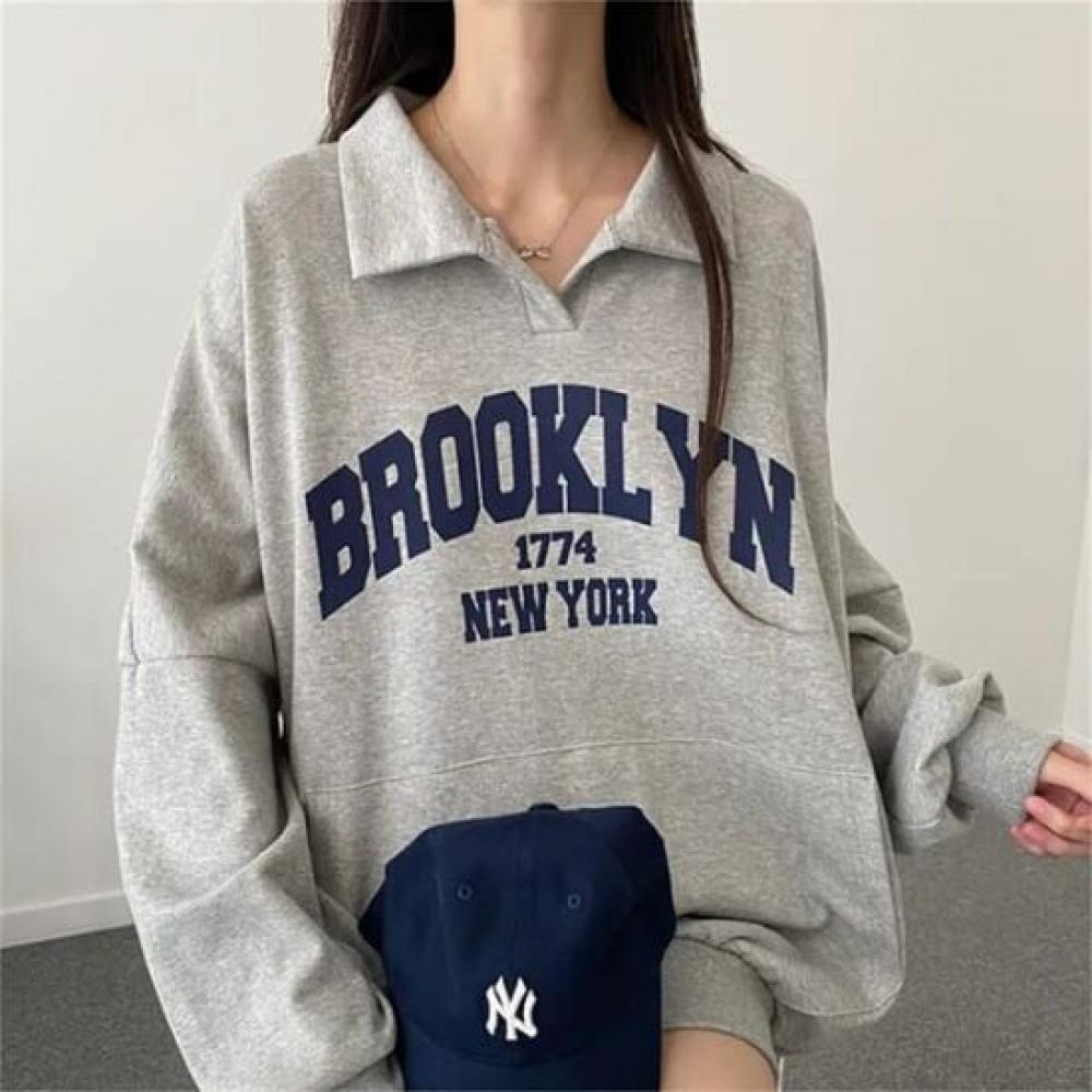Navava Women Loose FiT LeTTering Long Sleeve T shirT nT2172