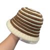 Koreanischer Stil Retro Gestreifte Gestrickte Fischerhut für Damen im Herbst und Winter Vielseitig Gesichtsfreundlich Kleines Temperament Warmer Wolliger Eimerhut