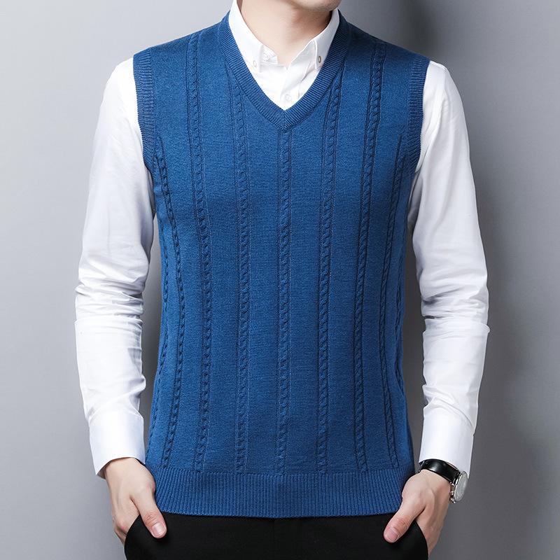 Spring, Autumn and Winter Men's Sleeveless Wool Jacquard Vest Middle-aged Loose Dad Men's Bottom Shirt Top