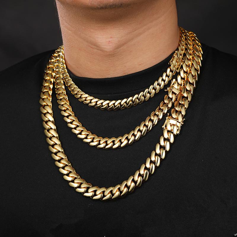 Cadenas Cubana Hip Hop Jewelry Luxury Gold Plated Choker Stainless Steel Miami Cuban Link Chain Necklace for Men