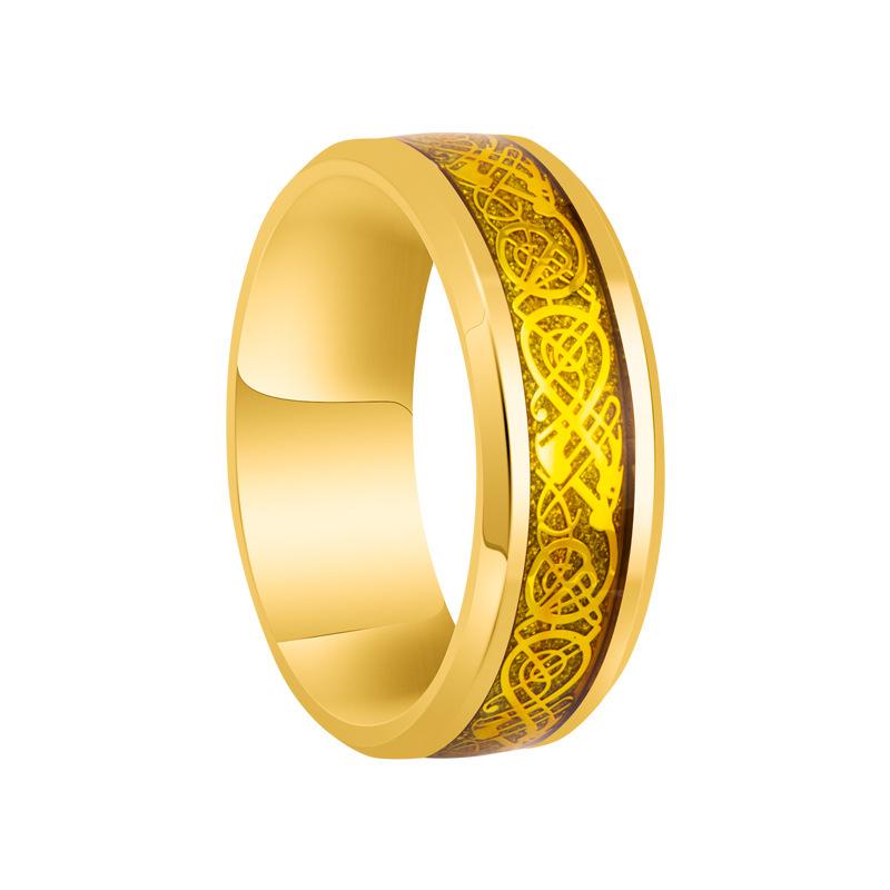 Fashion 8mm Red  Beveled Edge Stainless Steel Celtic Dragon Rings for Men  Carbon Fibre Ring Men Wedding Band