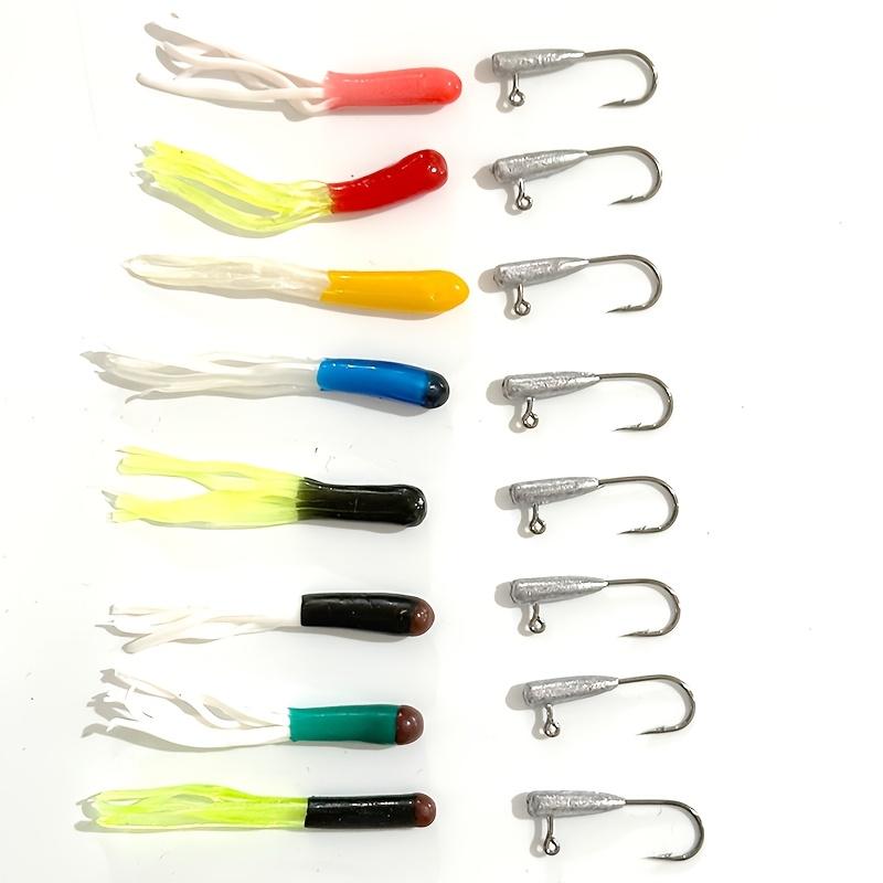 

Набор разноцветных искусственных рыболовных приманок - предварительно оснащенная резиновая трубчатая приманка с крючком-джигом - ассорти из мягких пластиковых червей для окуня, C разноцветный