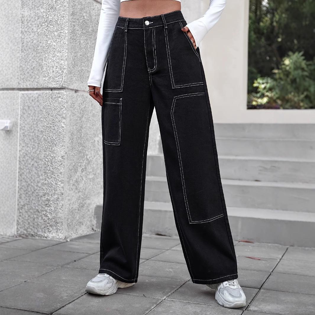 

Women s European & American INS Casual Loose Wide-Leg Denim Pants for Autumn XL