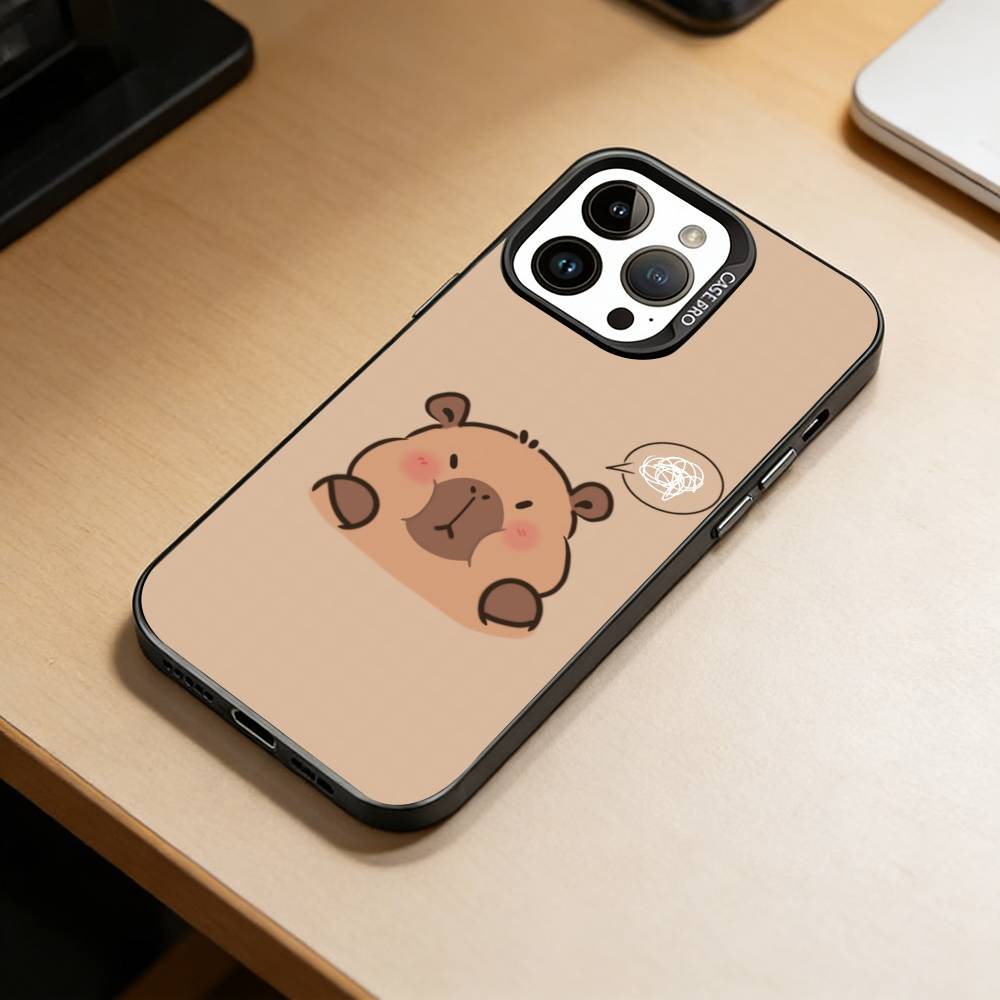 Cute K-Kawaii Capybara   Phone Case For iPhone 17,16,15,14,13,12,11 Plus,Pro Max,XS,Colorful Silver Phone case Funda Cover