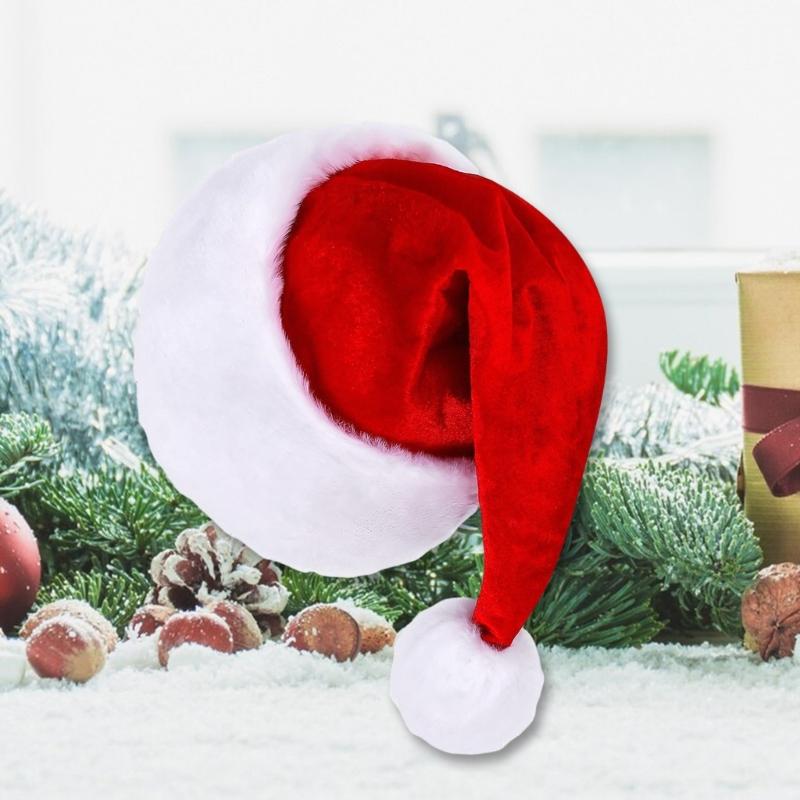 Warme Weihnachtsmannmütze Verdicken Plüsch für Feiertagskomfort Futter Weihnachten Neujahr Symbolmützen mit weißer Krempe