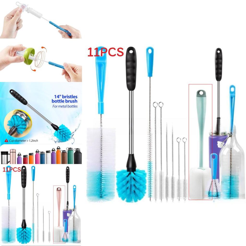 11piece Household Brush Set For Cleaning Narrow Bottles And Conduits With Soft Nylon Bristles