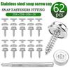 62 Pcs Stainless Steel Canvas to Screw Press Stud Snap Kit Boat Cover for Bags