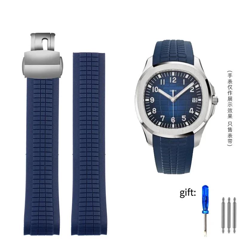 Prémiový měkký gumový řemínek k hodinkám Pasuje na Patek Philippe Silikon 5164A 5167A 5168A 21mm Skládací spona Řemínky k hodinkám