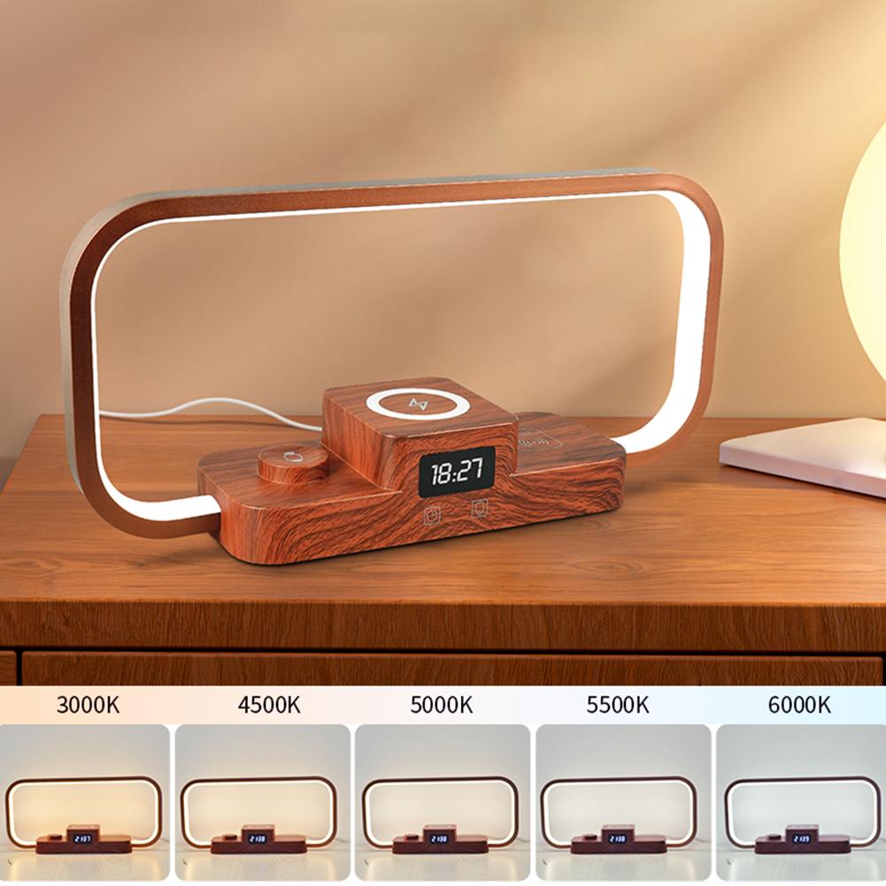 LED Bedside Lamp with Wireless Charger with 3 Charging Station Night Light Nightstand Lamp for Nightstand Bedroom