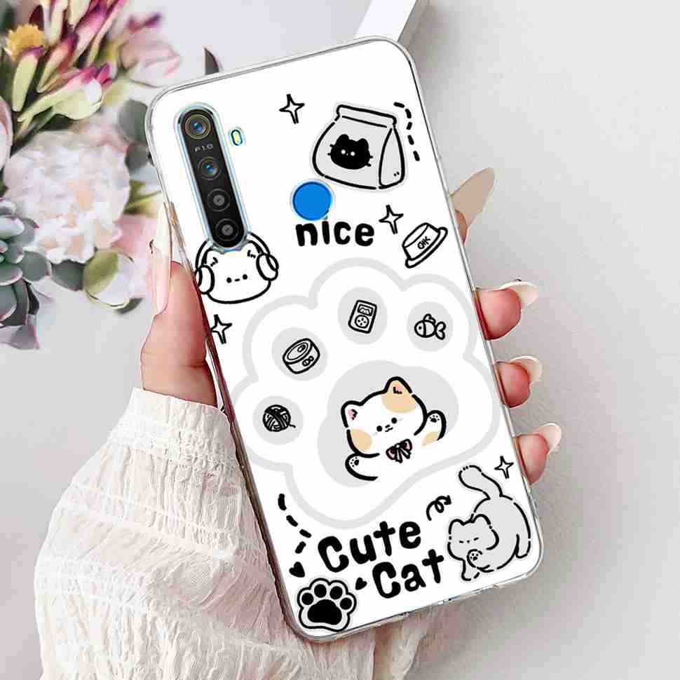 For Realme 5 RMX1911 6.5" Case Fashion Colorful Flower Soft Silicone TPU Cover For Oppo Realme5 RMX1919 Butterfly Bumper Shell