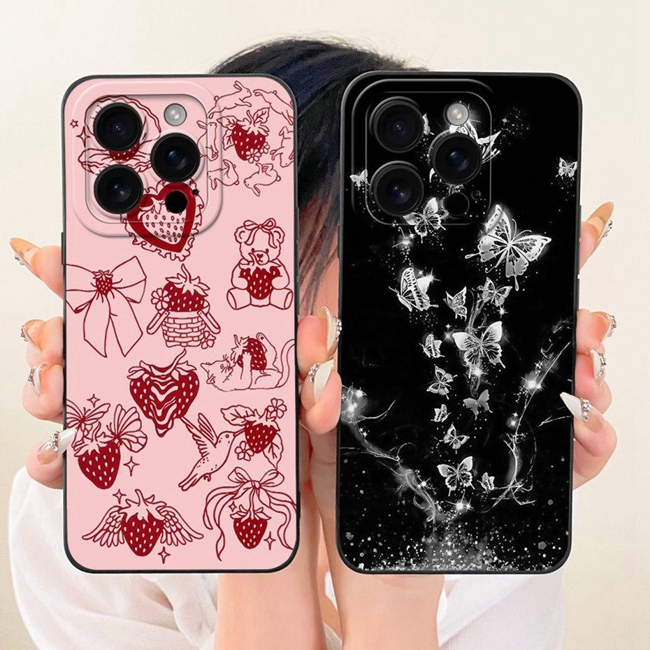 Cute Printed Phone Case For iPhone 16 Pro Max iPhone16 16Pro Soft Silicone Shockproof Cases For iPhone 16ProMax Covers Bumpers