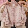 Girls' Spring and Autumn Chinese Style Embroidered Baseball Jacket Windbreaker for Big Kids, Lightweight Vintage Outerwear
