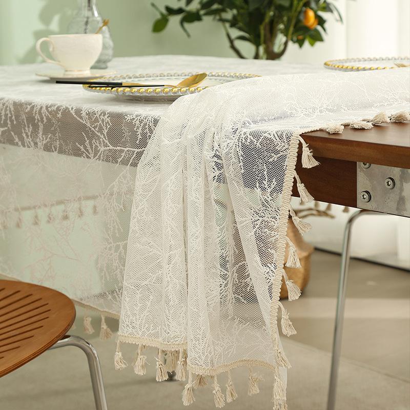 New Simple White Tablecloth Household Lace Fringed Lace Rectangular Dining Table Cloth Coffee Table Tablecloth Tablecloth