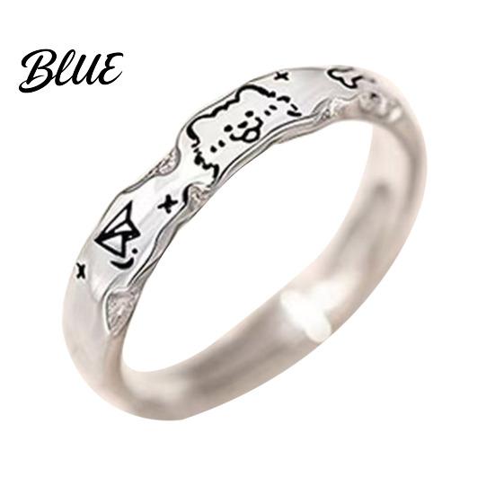 Fish Dog Bone Ring Couple Cartoon Cat Graffiti Design Matte